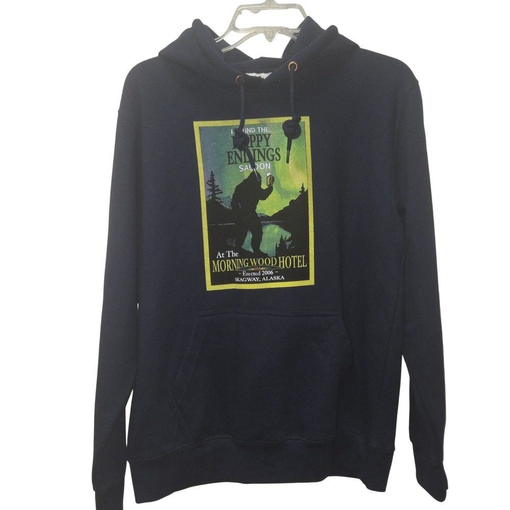 Happy Endings Saloon Skagway Alaska Bigfoot Hoodie Graphic Sweatshirt Small